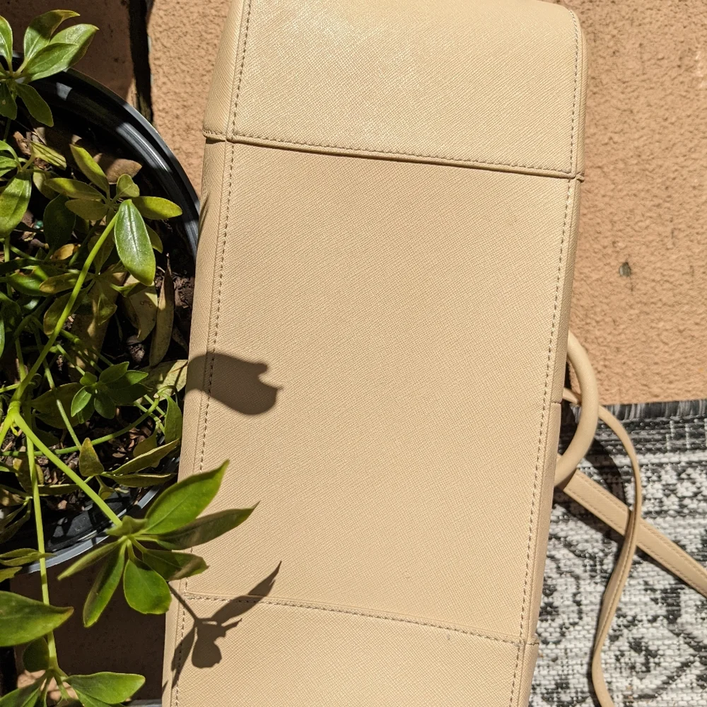Tory Burch Beige Saffiano Leather Top-Handle Tote
